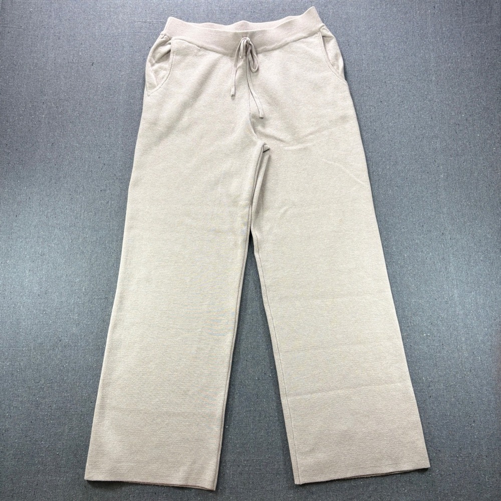 Cyrus Knit Lounge Pants Women Small Beige Wide Leg Drawstring C852411TJ